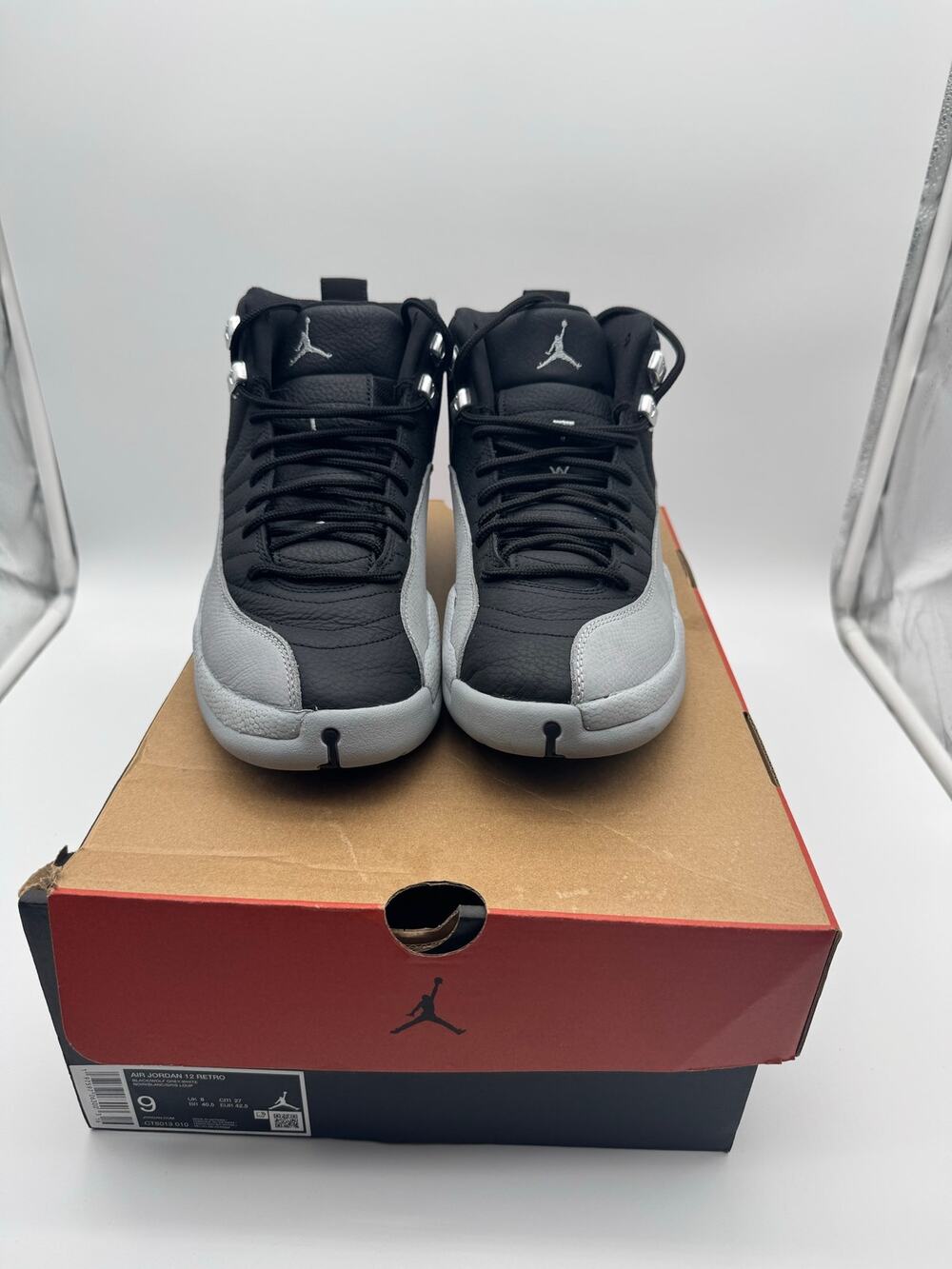 Nike Air Jordan 12 Retro Barons CT8013-010 Men’s Size 9 Black Wolf Grey OG Box